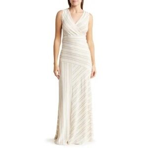 Go Couture Striped Sleeveless Maxi Wrap Dress Beige & White Women's M Medium NEW
